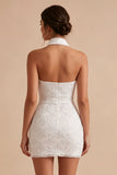 Halter Neck Floral Bodycon Little White Dress