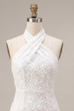 Halter Neck Floral Bodycon Little White Dress