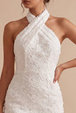 Halter Neck Floral Bodycon Little White Dress
