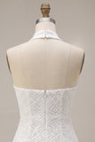 Halter Neck Floral Bodycon Little White Dress
