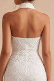 Halter Neck Floral Bodycon Little White Dress