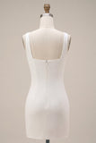 Square Neck Bodycon Little White Dress with 3D Flowers