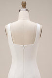 Square Neck Bodycon Little White Dress with 3D Flowers