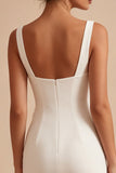 Square Neck Bodycon Little White Dress with 3D Flowers
