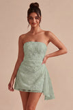 Strapless Floral Bodycon Little White Dress with Sash