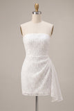 Strapless Floral Bodycon Little White Dress with Sash