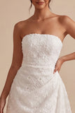 Strapless Floral Bodycon Little White Dress with Sash