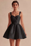 A-Line Ruched Thick Straps Little White Dress