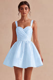 A-Line Ruched Thick Straps Little White Dress