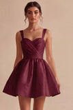 A-Line Ruched Thick Straps Little White Dress