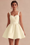 A-Line Ruched Thick Straps Little White Dress