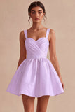A-Line Ruched Thick Straps Little White Dress
