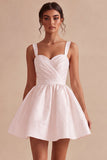 A-Line Ruched Thick Straps Little White Dress