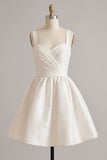 A-Line Ruched Thick Straps Little White Dress