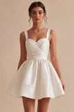 A-Line Ruched Thick Straps Little White Dress