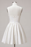 A-Line Ruched Thick Straps Little White Dress