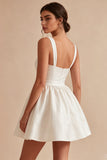 A-Line Ruched Thick Straps Little White Dress