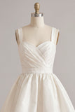 A-Line Ruched Thick Straps Little White Dress