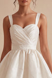 A-Line Ruched Thick Straps Little White Dress