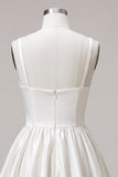 A-Line Ruched Thick Straps Little White Dress
