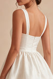 A-Line Ruched Thick Straps Little White Dress