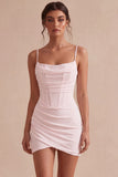 Bodycon Corset Spaghetti Straps Ruched Little White Dress