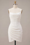Bodycon Corset Spaghetti Straps Ruched Little White Dress