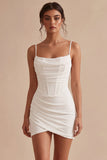 Bodycon Corset Spaghetti Straps Ruched Little White Dress