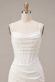 Bodycon Corset Spaghetti Straps Ruched Little White Dress