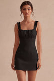 Square Neck Ruffled Bodycon Little White Dress