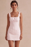 Square Neck Ruffled Bodycon Little White Dress