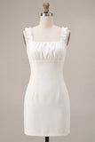 Square Neck Ruffled Bodycon Little White Dress