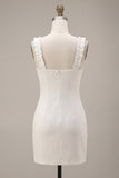 Square Neck Ruffled Bodycon Little White Dress