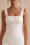 Square Neck Ruffled Bodycon Little White Dress