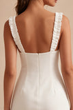 Square Neck Ruffled Bodycon Little White Dress
