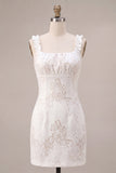 Square Neck Ruffled Bodycon Little White Dress