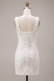 Square Neck Ruffled Bodycon Little White Dress