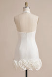 Halter Neck Bodycon Backless Little White Dress with 3D Flowers