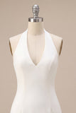 Halter Neck Bodycon Backless Little White Dress with 3D Flowers