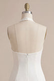 Halter Neck Bodycon Backless Little White Dress with 3D Flowers