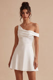 A-Line One Shoulder Little White Dress