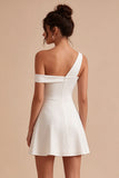 A-Line One Shoulder Little White Dress