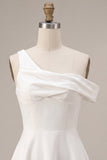A-Line One Shoulder Little White Dress