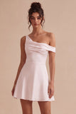 A-Line One Shoulder Little White Dress