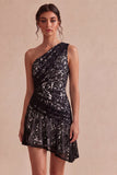 One Shoulder Ruched Lace Asymmetrical Bodycon Little White Dress