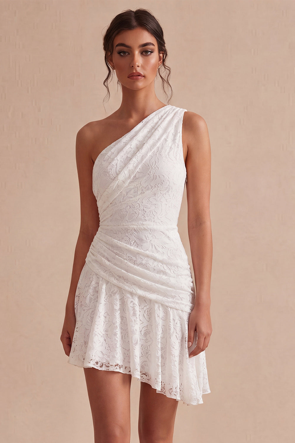 white asymmetrical bodycon dress Asymmetric Twist Detail One Shoulder Mini Bodycon Dress In White Slinky | EGO US