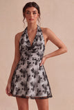 A-Line Halter Neck Floral Little White Dress