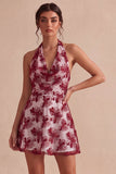 A-Line Halter Neck Floral Little White Dress