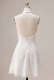 A-Line Halter Neck Floral Little White Dress