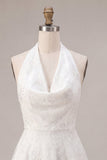 A-Line Halter Neck Floral Little White Dress